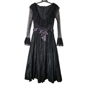 VTG I. Magnin & Co. Black Lace Dress Wedding Goth Prom WHIMSIGOTH Witch SMALL